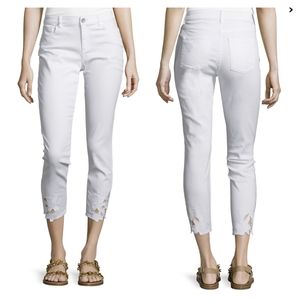 Elie Tahari White Azella Slim Leg Cropped Flower Cut-out Jeans 25